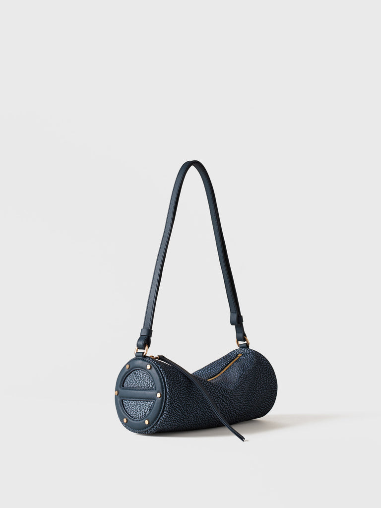 Borsa a spalla in tessuto riciclato Op e Pelle - VIS A VIS BAULETTO SMALL - Borbonese