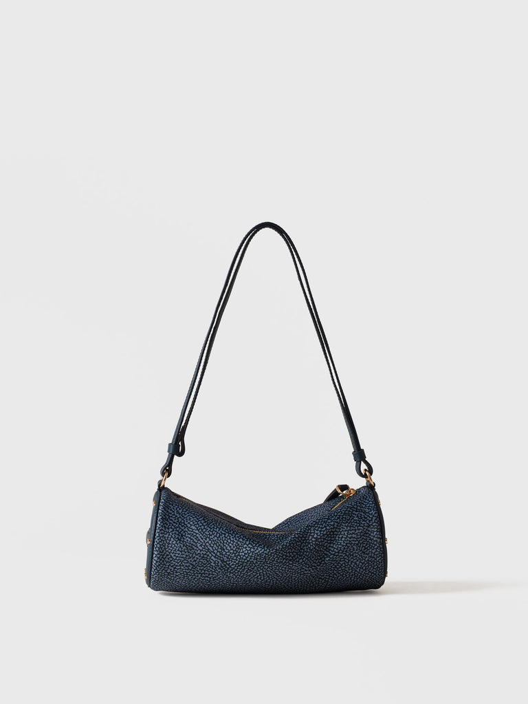 Borsa a spalla in tessuto riciclato Op e Pelle - VIS A VIS BAULETTO SMALL - Borbonese