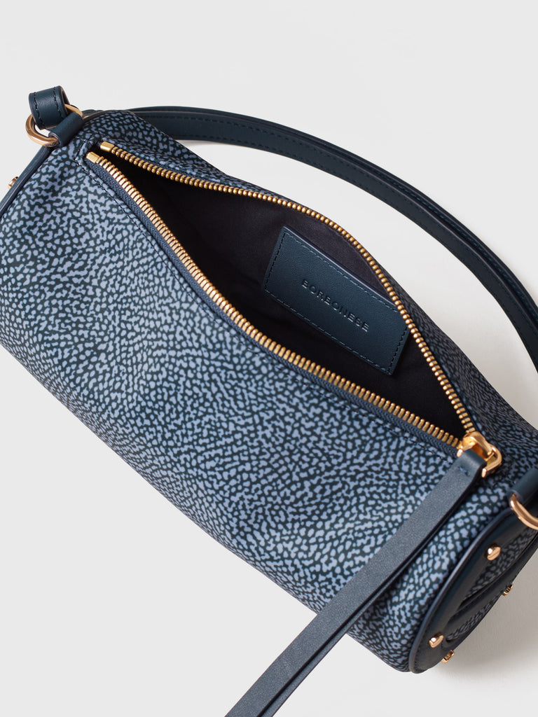 Borsa a spalla in tessuto riciclato Op e Pelle - VIS A VIS BAULETTO SMALL - Borbonese