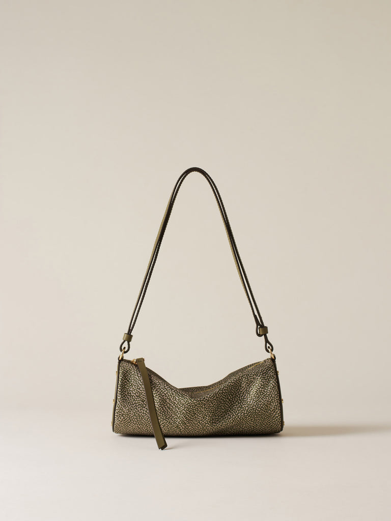 Borsa a spalla in tessuto riciclato Op e Pelle - VIS A VIS BAULETTO SMALL - Borbonese