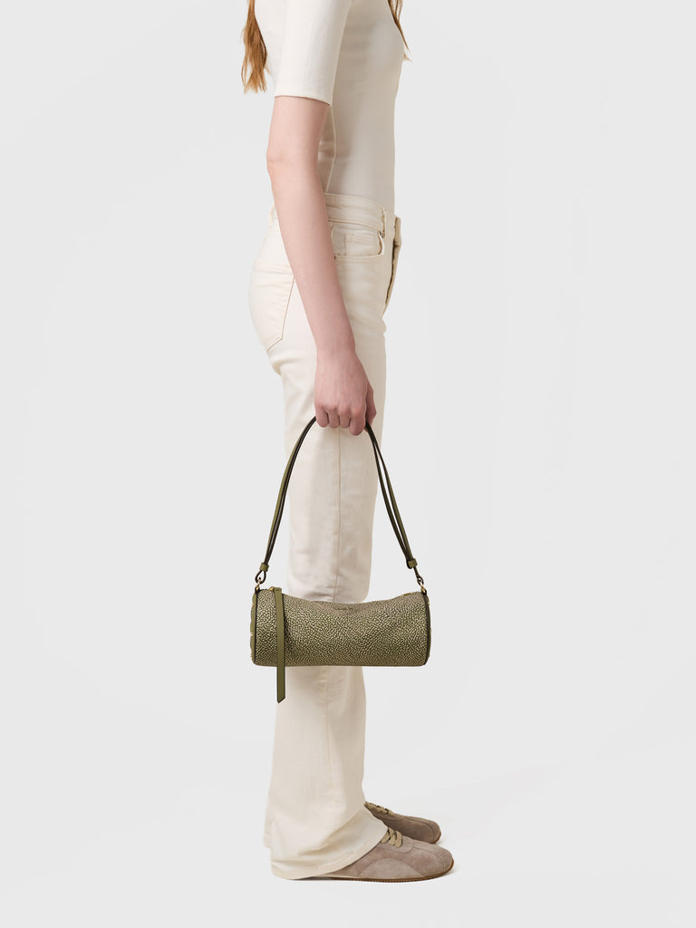 Borsa a spalla in tessuto riciclato Op e Pelle - VIS A VIS BAULETTO SMALL - Borbonese