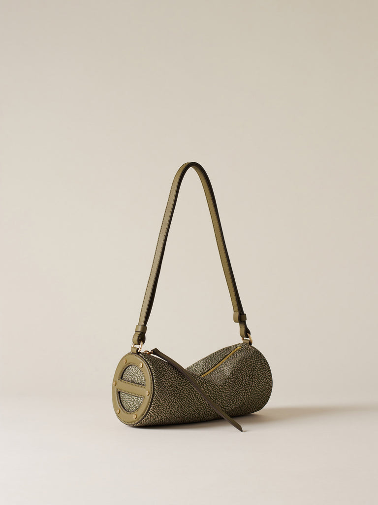 Borsa a spalla in tessuto riciclato Op e Pelle - VIS A VIS BAULETTO SMALL - Borbonese
