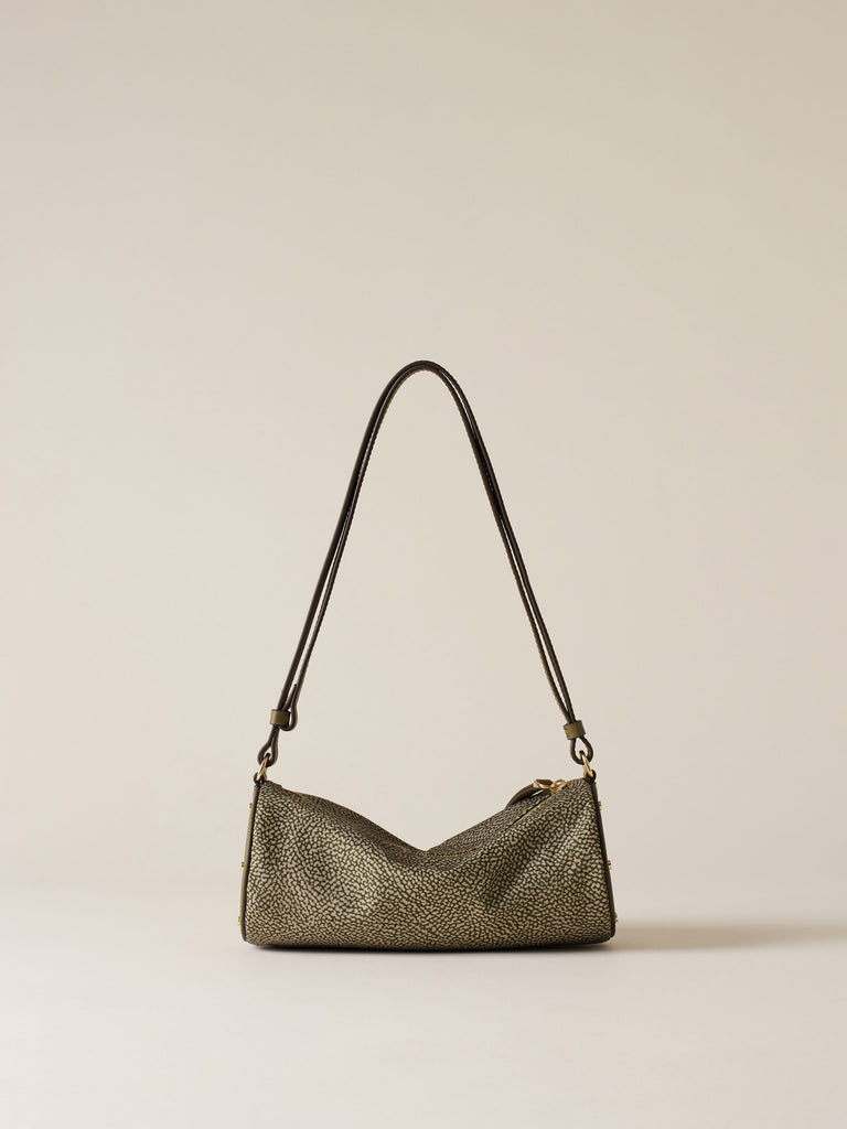 Borsa a spalla in tessuto riciclato Op e Pelle - VIS A VIS BAULETTO SMALL - Borbonese
