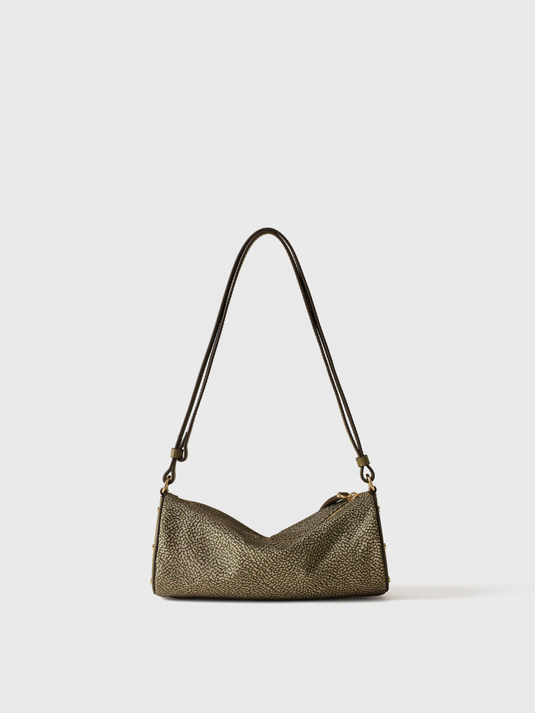 Borsa a spalla in tessuto riciclato Op e Pelle - VIS A VIS BAULETTO SMALL - Borbonese