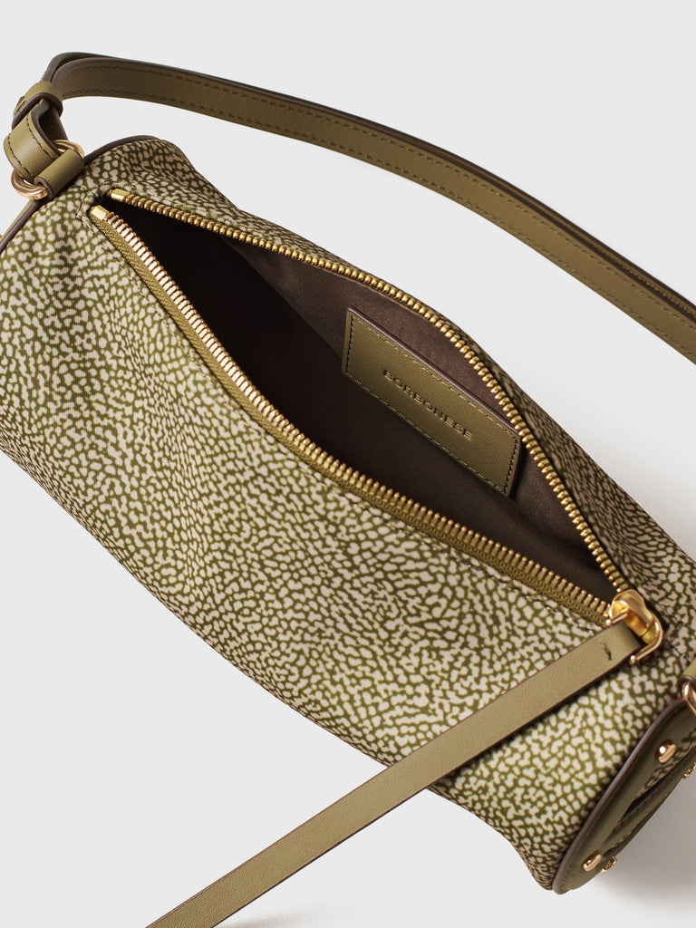 Borsa a spalla in tessuto riciclato Op e Pelle - VIS A VIS BAULETTO SMALL - Borbonese