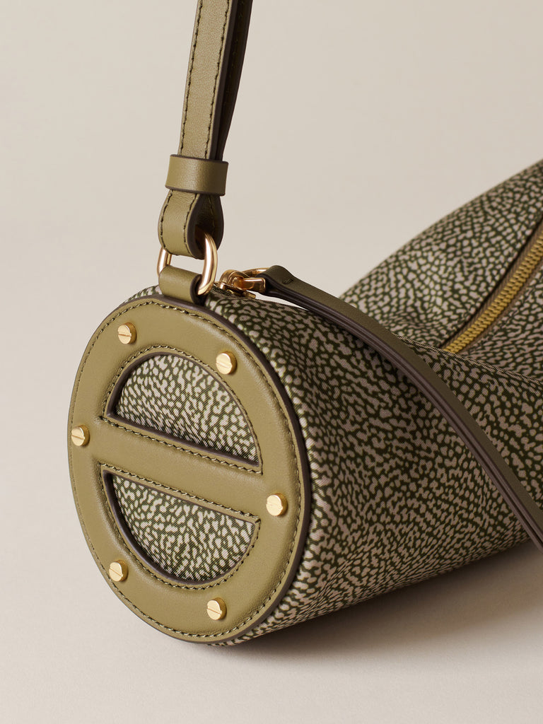 Borsa a spalla in tessuto riciclato Op e Pelle - VIS A VIS BAULETTO SMALL - Borbonese