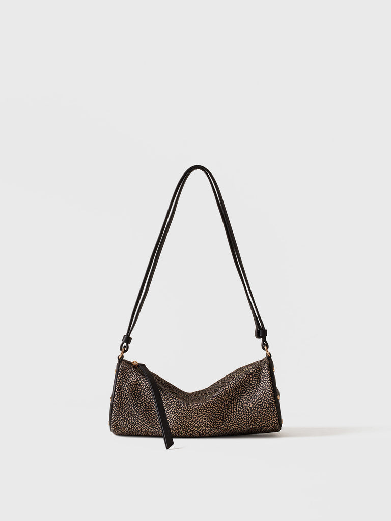 Borsa a spalla in tessuto riciclato Op e Pelle - VIS A VIS BAULETTO SMALL - Borbonese