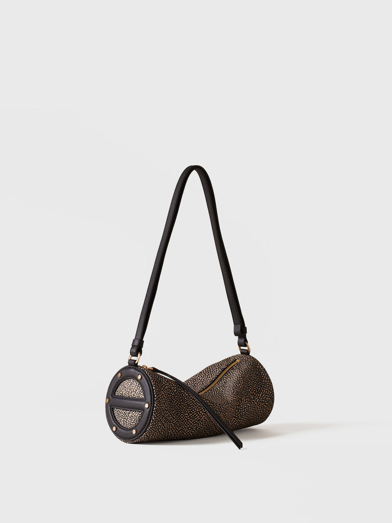 Borsa a spalla in tessuto riciclato Op e Pelle - VIS A VIS BAULETTO SMALL - Borbonese