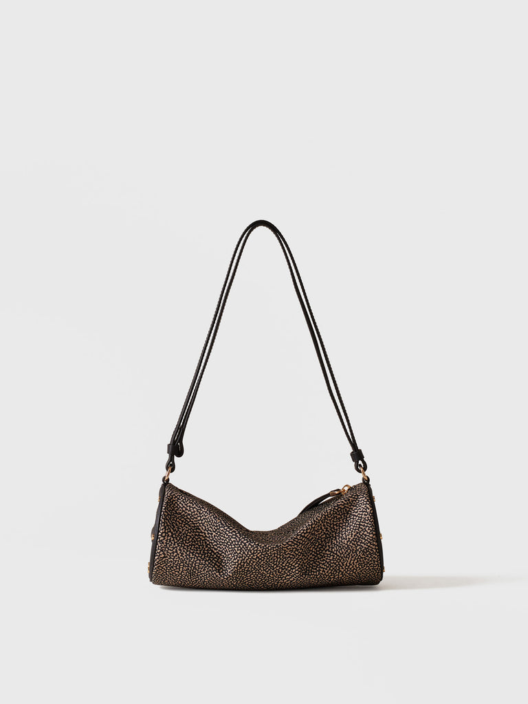 Borsa a spalla in tessuto riciclato Op e Pelle - VIS A VIS BAULETTO SMALL - Borbonese