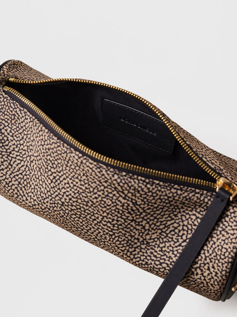 Borsa a spalla in tessuto riciclato Op e Pelle - VIS A VIS BAULETTO SMALL - Borbonese