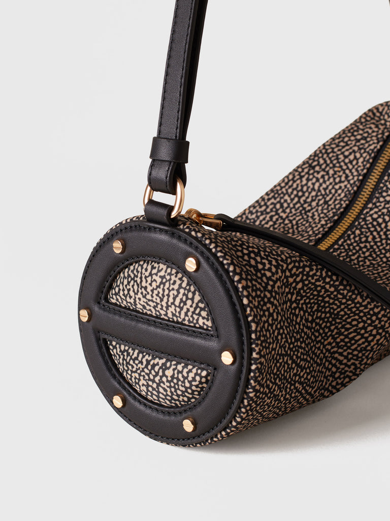 Borsa a spalla in tessuto riciclato Op e Pelle - VIS A VIS BAULETTO SMALL - Borbonese