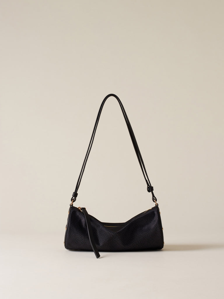 Borsa a spalla in tessuto riciclato Op e Pelle - VIS A VIS BAULETTO SMALL - Borbonese