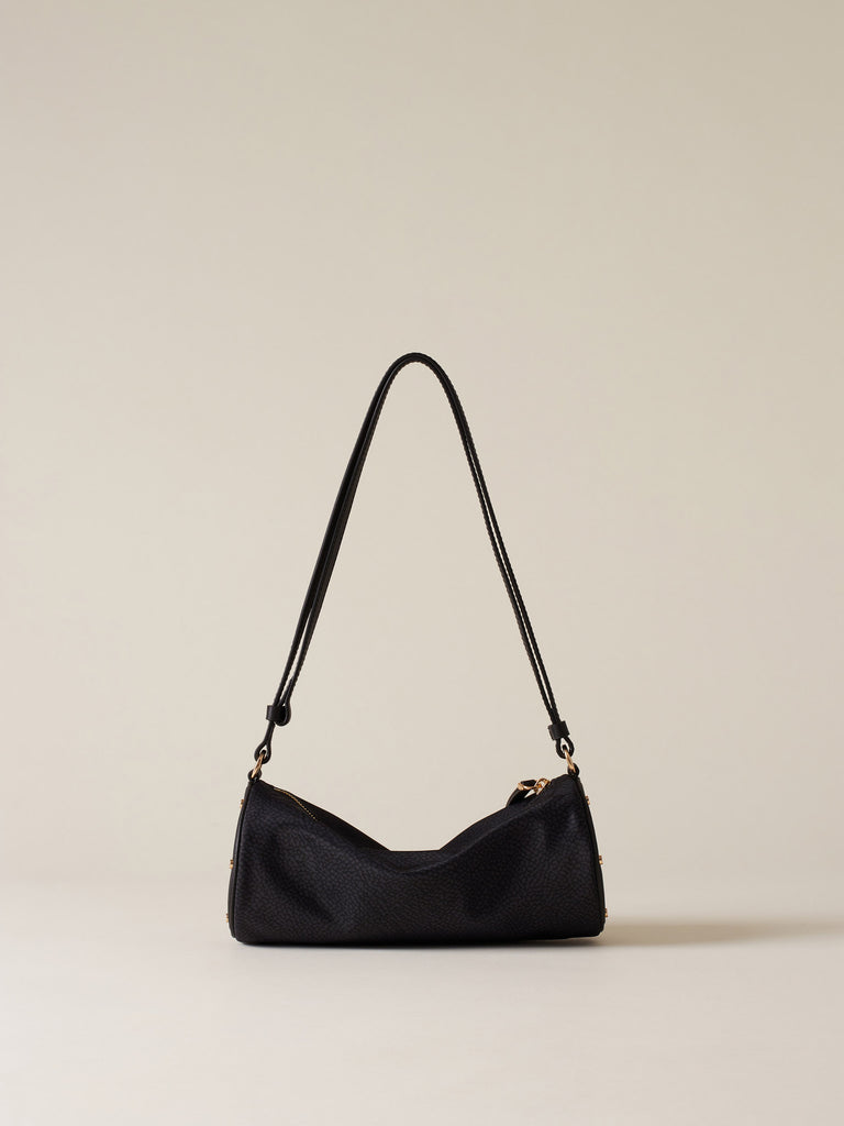 Borsa a spalla in tessuto riciclato Op e Pelle - VIS A VIS BAULETTO SMALL - Borbonese