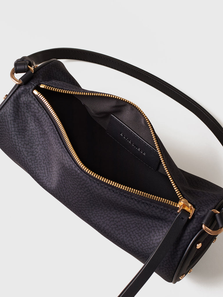Borsa a spalla in tessuto riciclato Op e Pelle - VIS A VIS BAULETTO SMALL - Borbonese