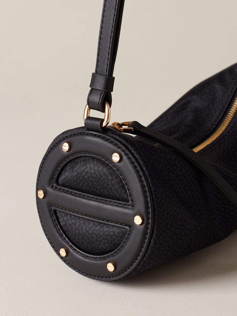 Borsa a spalla in tessuto riciclato Op e Pelle - VIS A VIS BAULETTO SMALL - Borbonese