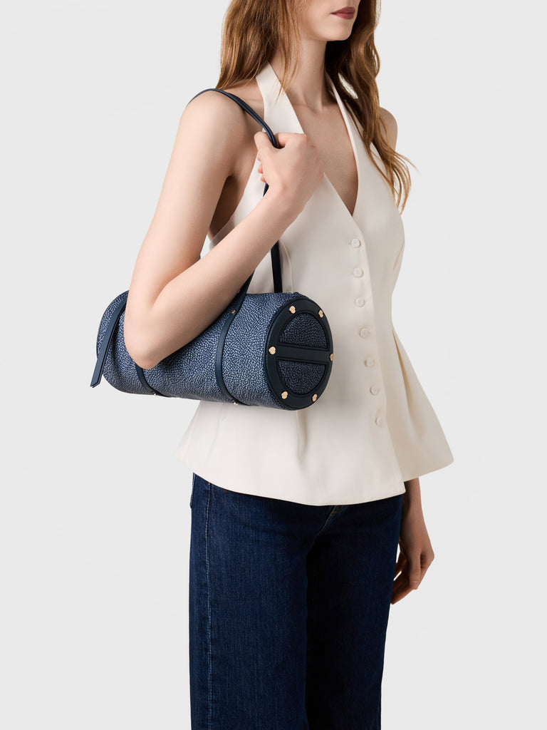 Borsa a spalla in Tessuto riciclato Op e Pelle - VIS A VIS BAULETTO MEDIUM - Borbonese