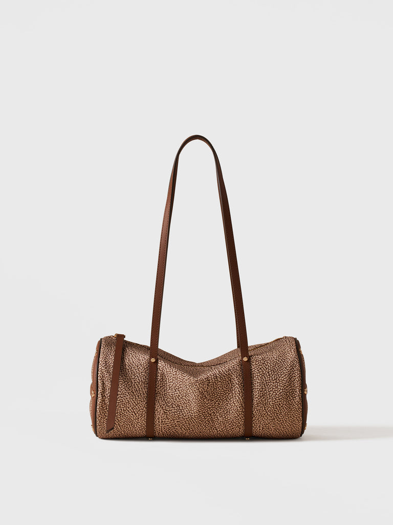 Borsa a spalla in Tessuto riciclato Op e Pelle - VIS A VIS BAULETTO MEDIUM - Borbonese