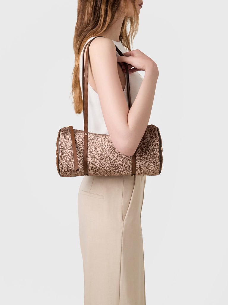 Borsa a spalla in Tessuto riciclato Op e Pelle - VIS A VIS BAULETTO MEDIUM - Borbonese