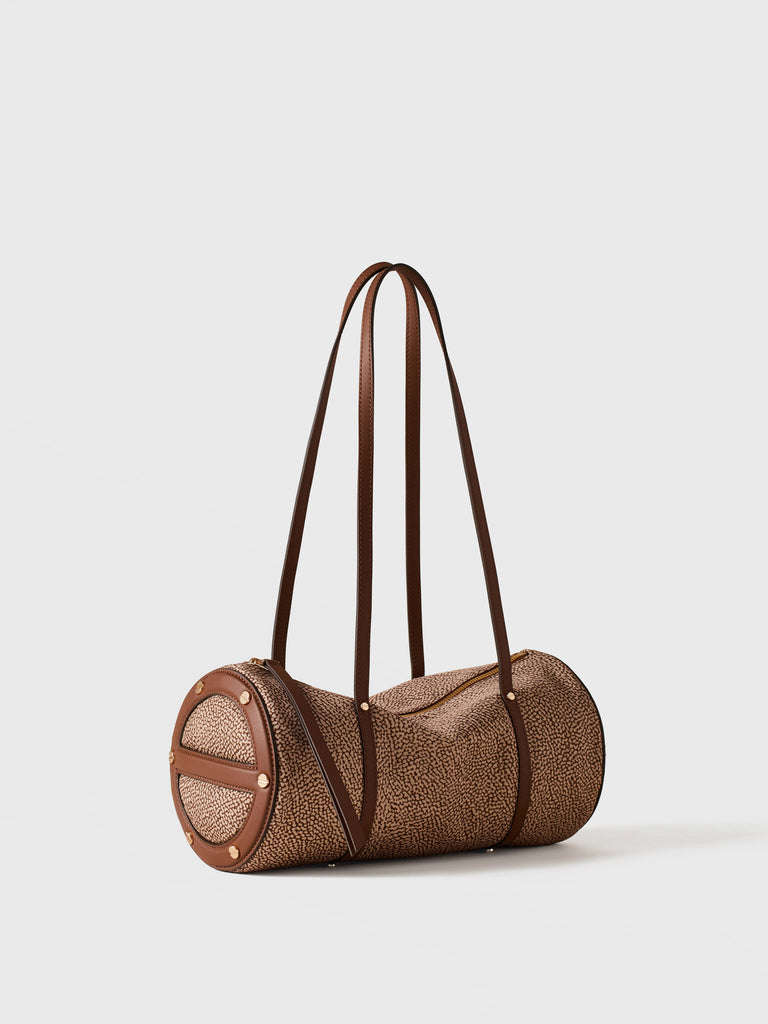 Borsa a spalla in Tessuto riciclato Op e Pelle - VIS A VIS BAULETTO MEDIUM - Borbonese