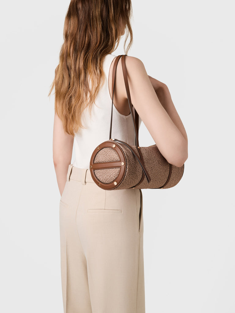 Borsa a spalla in Tessuto riciclato Op e Pelle - VIS A VIS BAULETTO MEDIUM - Borbonese