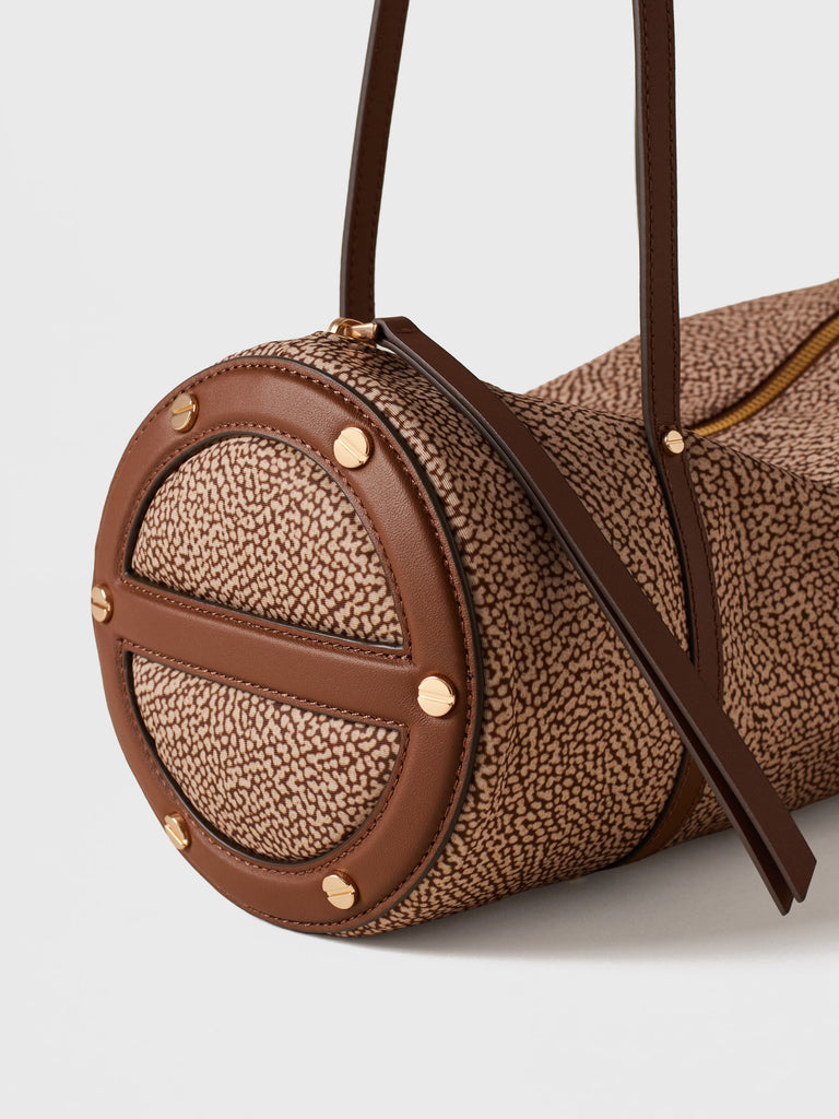 Borsa a spalla in Tessuto riciclato Op e Pelle - VIS A VIS BAULETTO MEDIUM - Borbonese