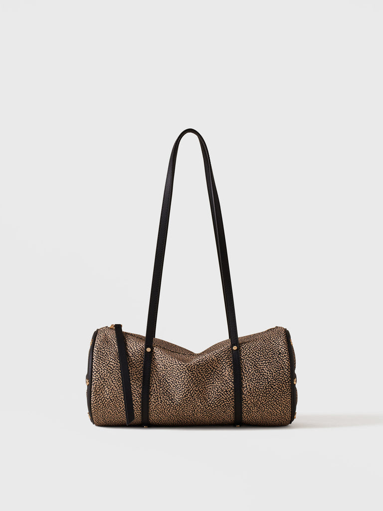 Borsa a spalla in Tessuto riciclato Op e Pelle - VIS A VIS BAULETTO MEDIUM - Borbonese