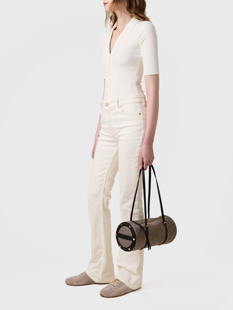 Borsa a spalla in Tessuto riciclato Op e Pelle - VIS A VIS BAULETTO MEDIUM - Borbonese