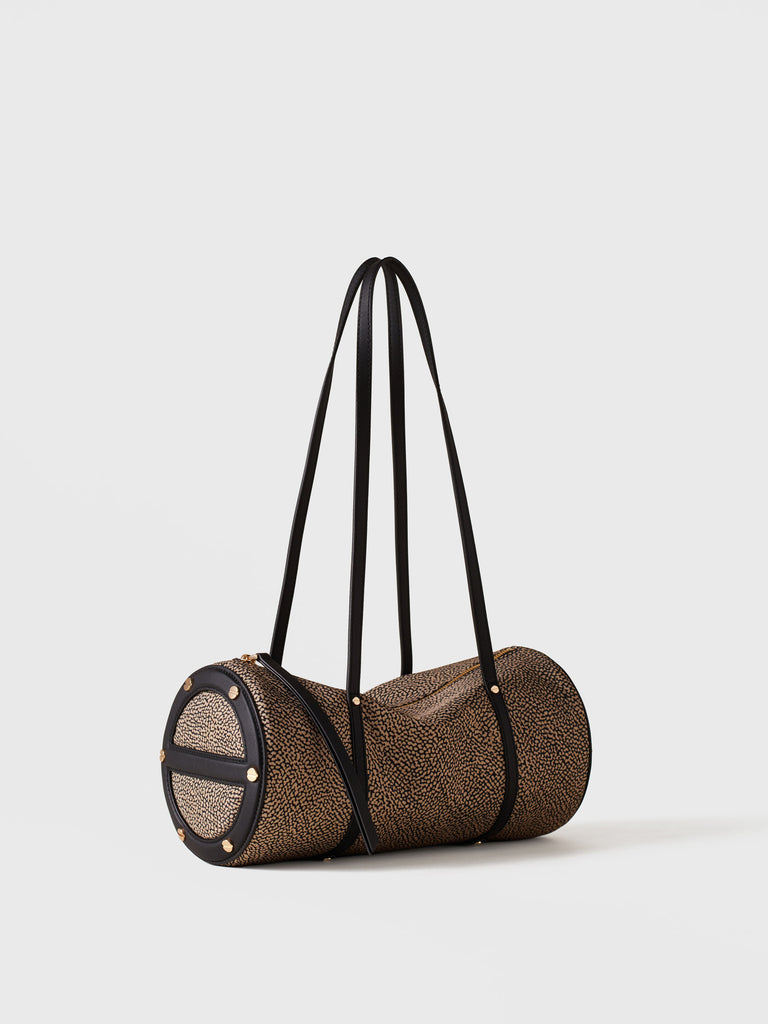 Borsa a spalla in Tessuto riciclato Op e Pelle - VIS A VIS BAULETTO MEDIUM - Borbonese