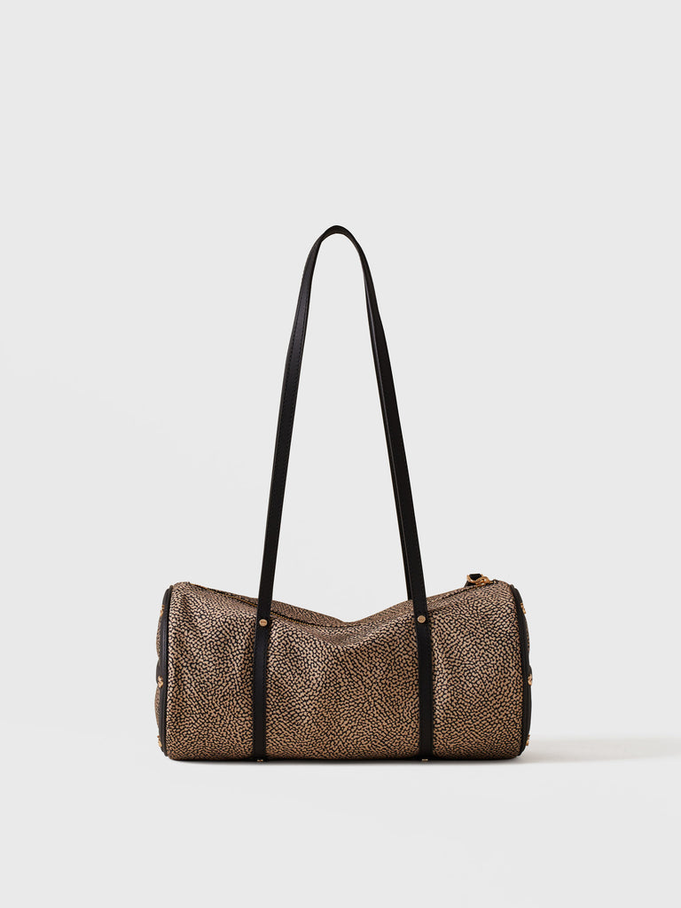 Borsa a spalla in Tessuto riciclato Op e Pelle - VIS A VIS BAULETTO MEDIUM - Borbonese