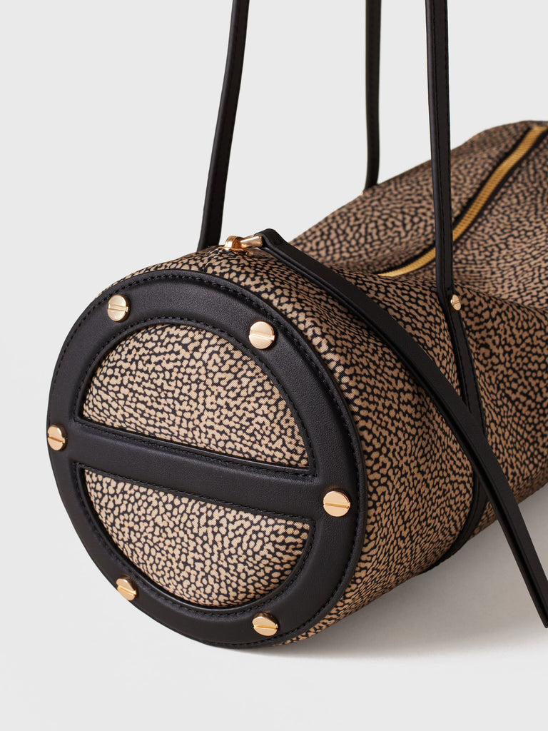 Borsa a spalla in Tessuto riciclato Op e Pelle - VIS A VIS BAULETTO MEDIUM - Borbonese