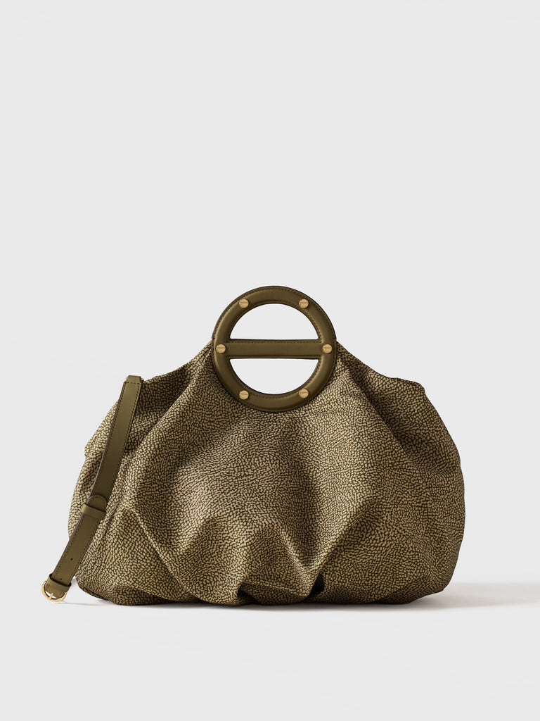 Borsa a mano in Tessuto riciclato Op e Pelle - VIS A VIS BAULETTO MEDIUM - Borbonese