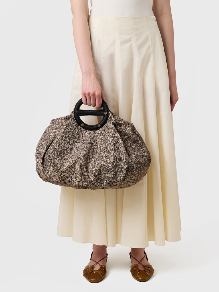 Borsa a mano in Tessuto riciclato Op e Pelle - VIS A VIS BAULETTO MEDIUM - Borbonese