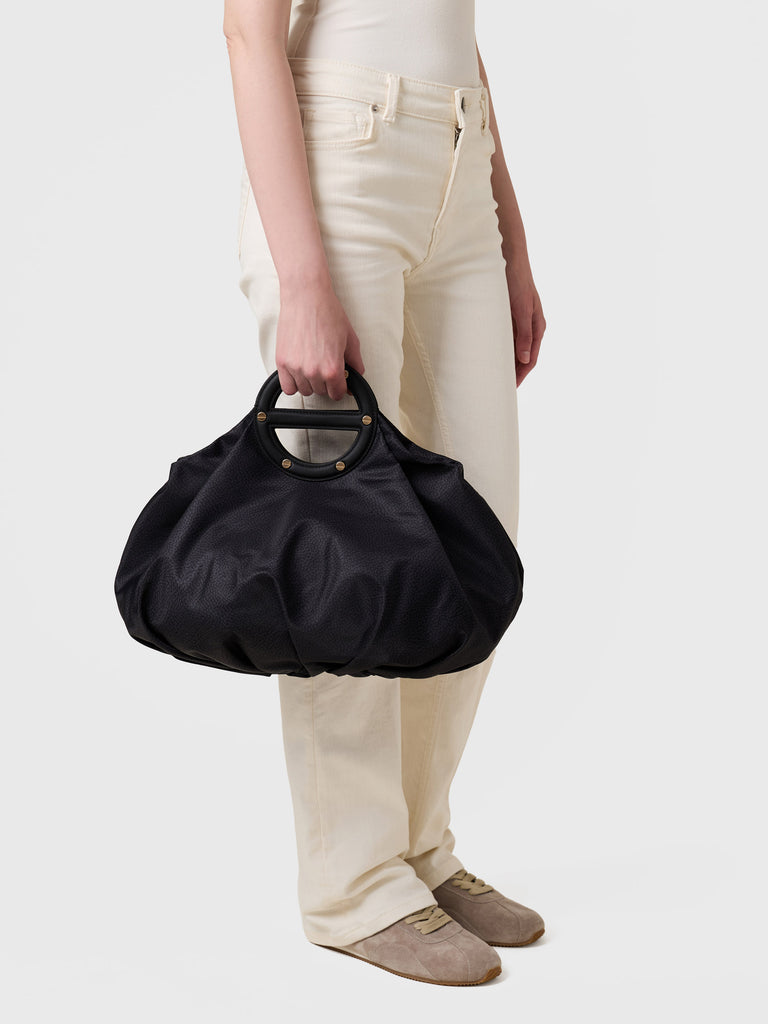 Op Recycled fabric and Leather Handbag - VIS A VIS BOWLER BAG MEDIUM - Borbonese