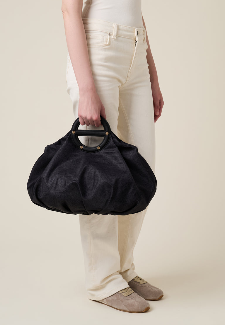 Borsa a mano in Tessuto riciclato Op e Pelle - VIS A VIS BAULETTO MEDIUM - Borbonese