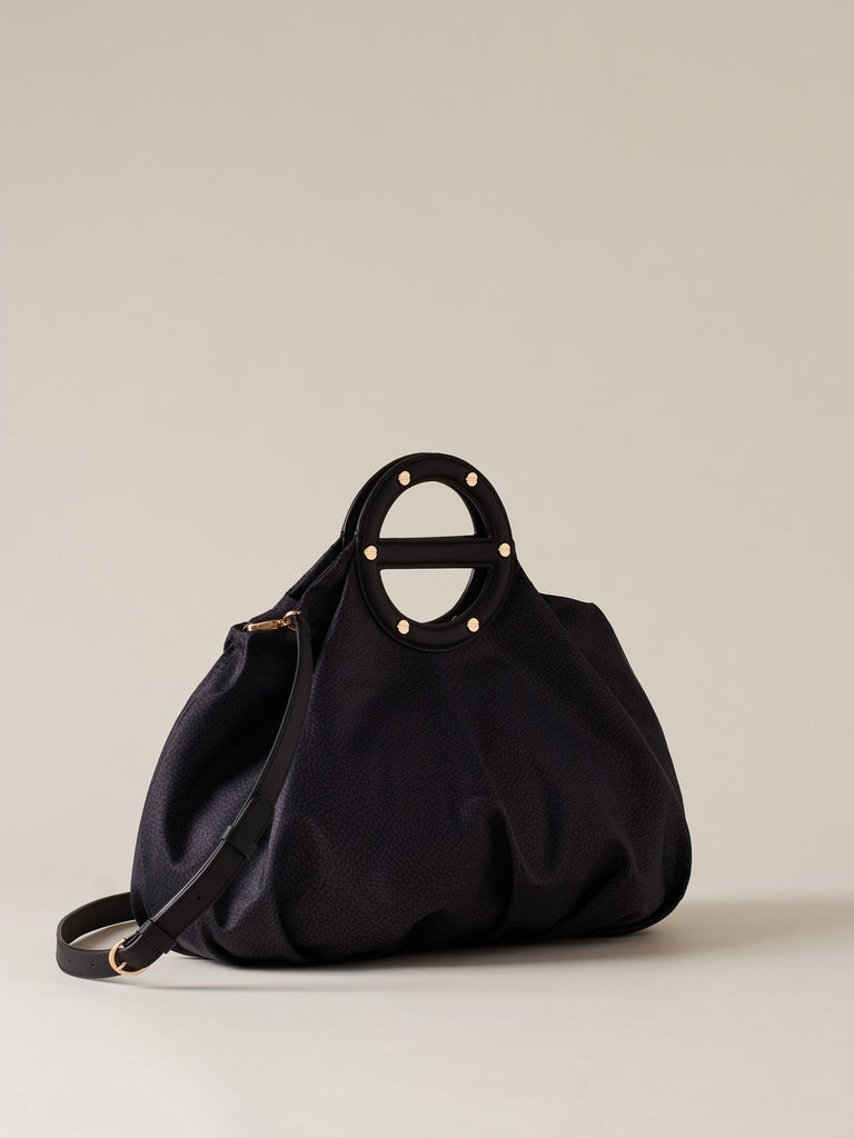 Borsa a mano in Tessuto riciclato Op e Pelle - VIS A VIS BAULETTO MEDIUM - Borbonese