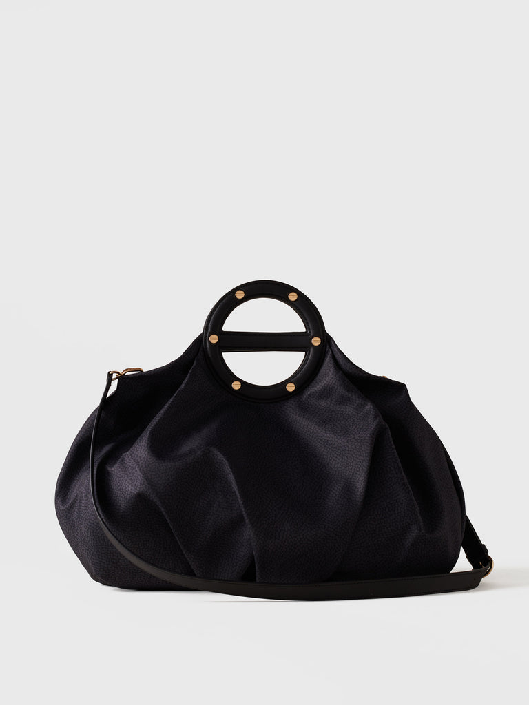 Op Recycled fabric and Leather Handbag - VIS A VIS BOWLER BAG MEDIUM - Borbonese