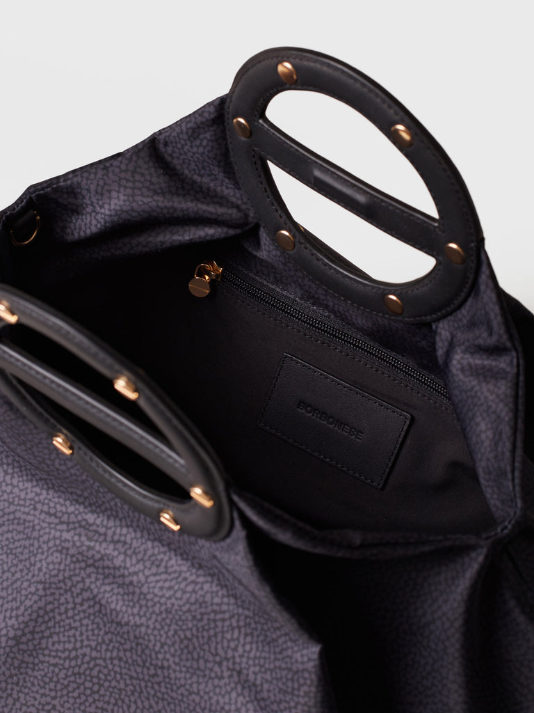 Op Recycled fabric and Leather Handbag - VIS A VIS BOWLER BAG MEDIUM - Borbonese