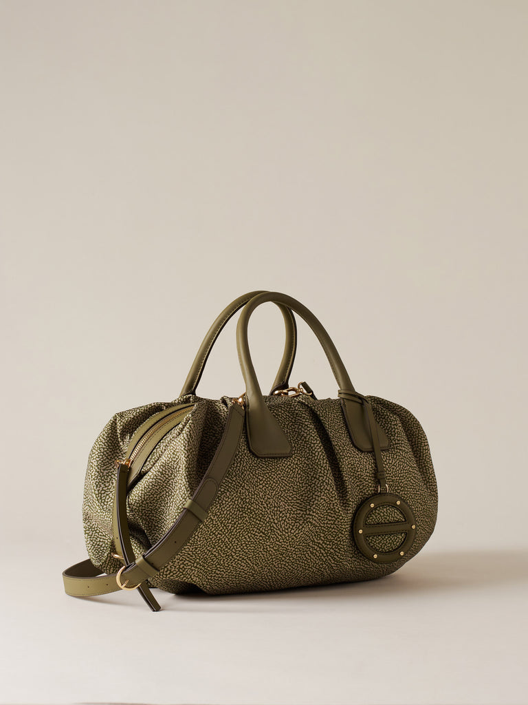 Borsa a mano in Tessuto riciclato Op e Pelle - VIS A VIS BAULETTO LARGE - Borbonese