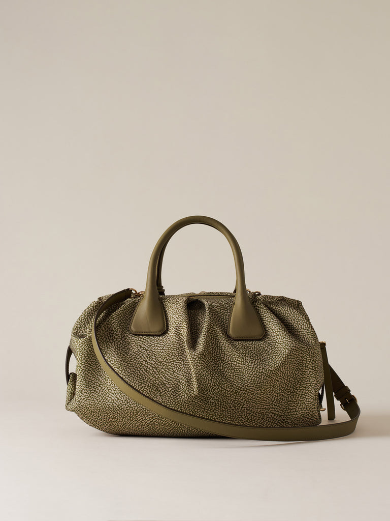 Borsa a mano in Tessuto riciclato Op e Pelle - VIS A VIS BAULETTO LARGE - Borbonese