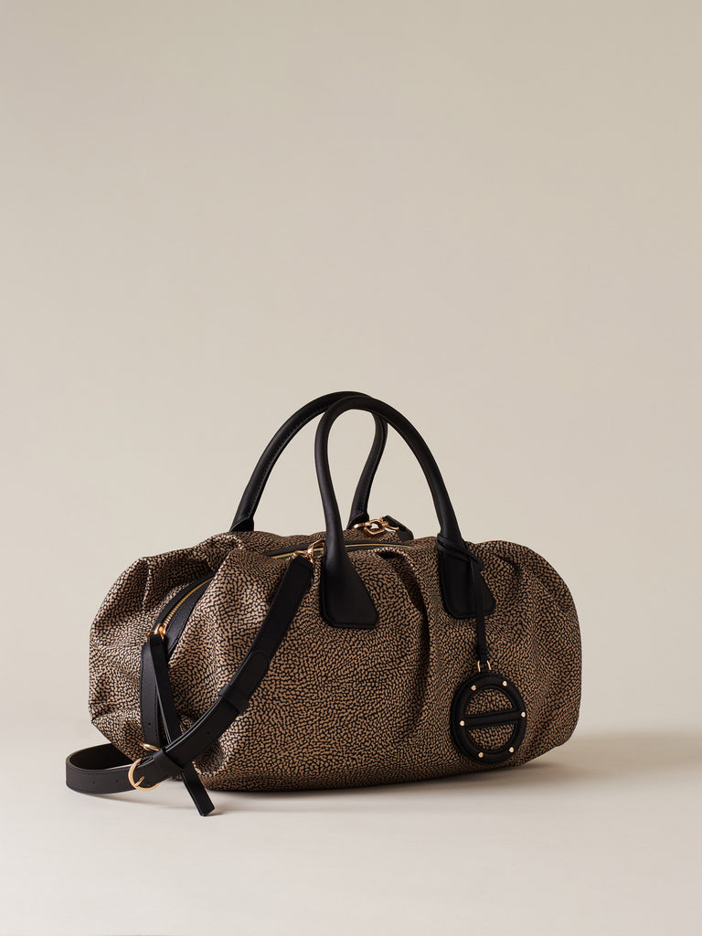 Borsa a mano in Tessuto riciclato Op e Pelle - VIS A VIS BAULETTO LARGE - Borbonese