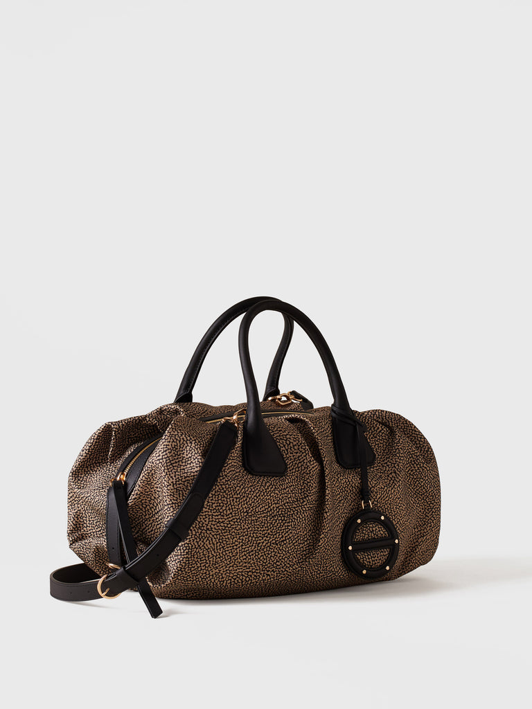 Borsa a mano in Tessuto riciclato Op e Pelle - VIS A VIS BAULETTO LARGE - Borbonese