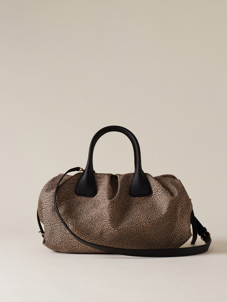Borsa a mano in Tessuto riciclato Op e Pelle - VIS A VIS BAULETTO LARGE - Borbonese