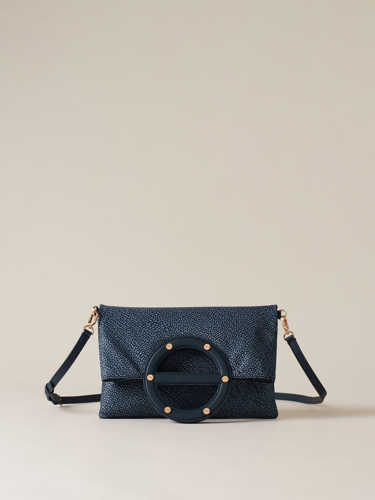 Borsa a tracolla in Tessuto riciclato Op e Pelle - VIS A VIS TRACOLLA SMALL - Borbonese