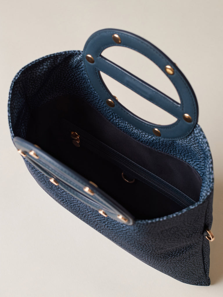 Borsa a tracolla in Tessuto riciclato Op e Pelle - VIS A VIS TRACOLLA SMALL - Borbonese