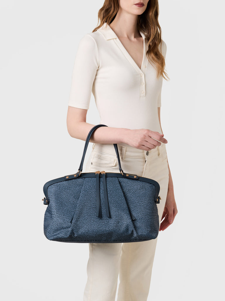 Borsa shopping di Tessuto riciclato Op e Pelle - FRAME BORSA BAULETTO MEDIUM - Borbonese