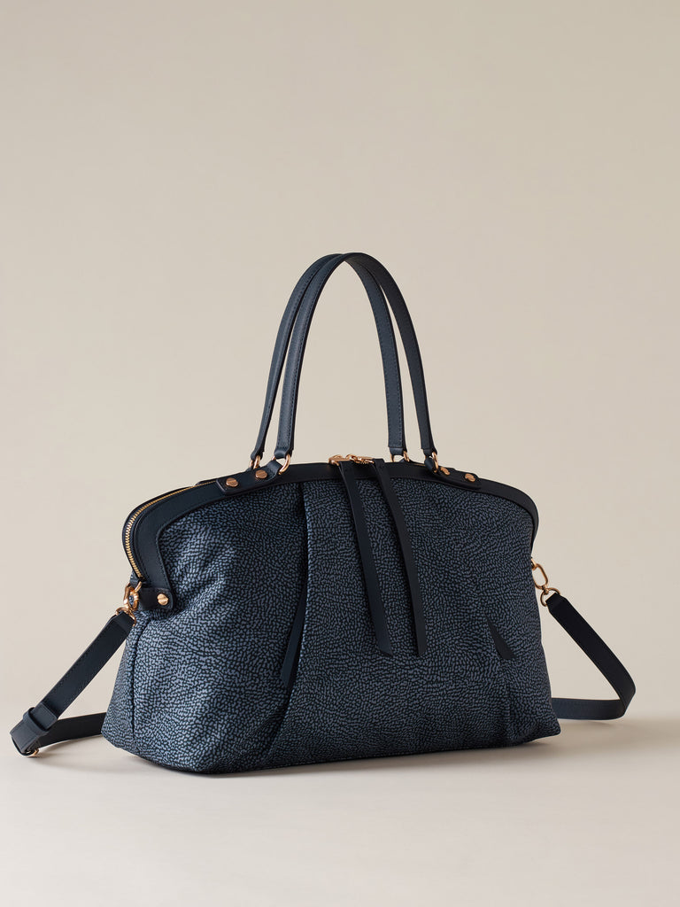 Borsa shopping di Tessuto riciclato Op e Pelle - FRAME BORSA BAULETTO MEDIUM - Borbonese