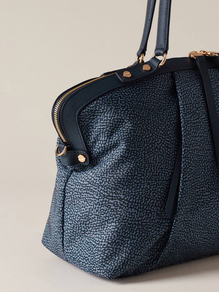 Borsa shopping di Tessuto riciclato Op e Pelle - FRAME BORSA BAULETTO MEDIUM - Borbonese