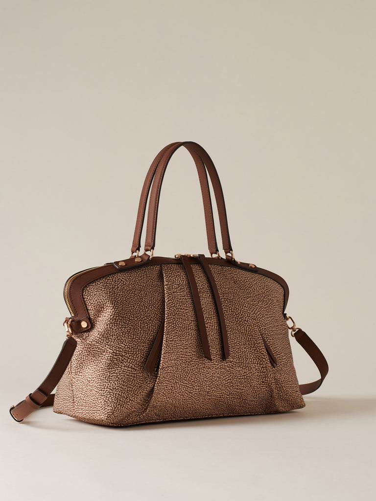 Borsa shopping di Tessuto riciclato Op e Pelle - FRAME BORSA BAULETTO MEDIUM - Borbonese