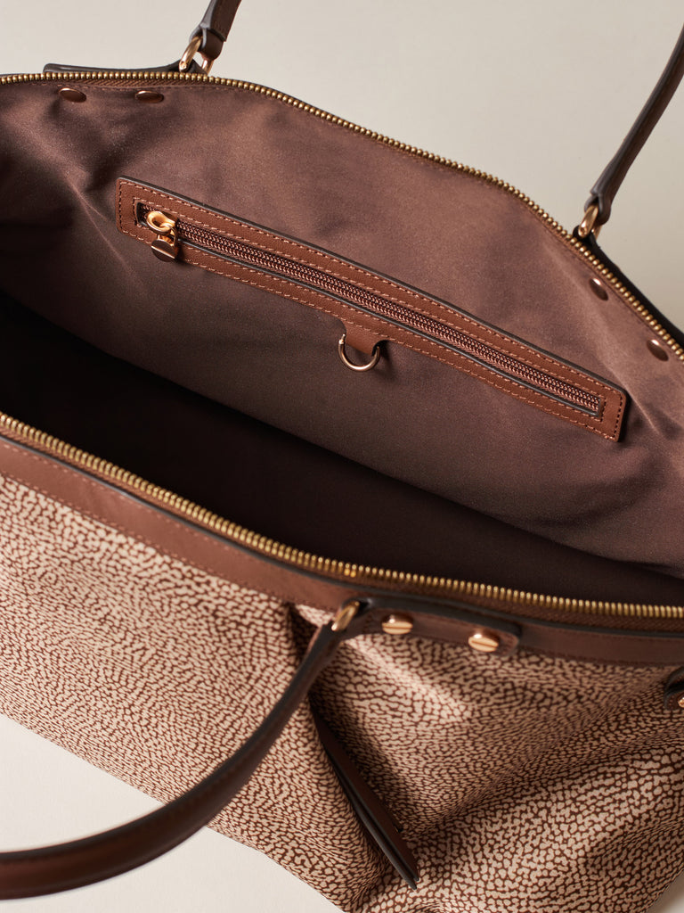 Borsa shopping di Tessuto riciclato Op e Pelle - FRAME BORSA BAULETTO MEDIUM - Borbonese