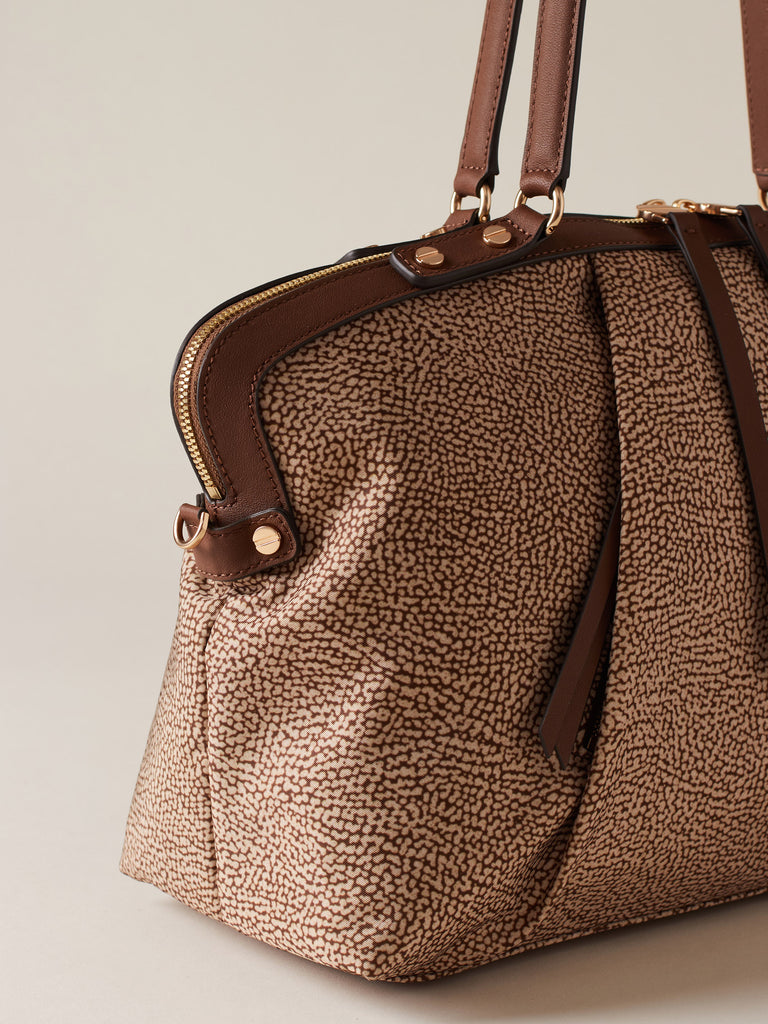 Borsa shopping di Tessuto riciclato Op e Pelle - FRAME BORSA BAULETTO MEDIUM - Borbonese